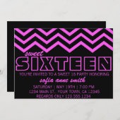 Neon Paars en Black Chevron Sweet 16 Uitnodiging (Voorkant / Achterkant)