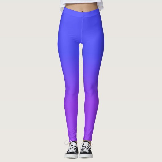 Neon Paars en Bright Neon Blue Ombré Shade Color Leggings (Voorkant)