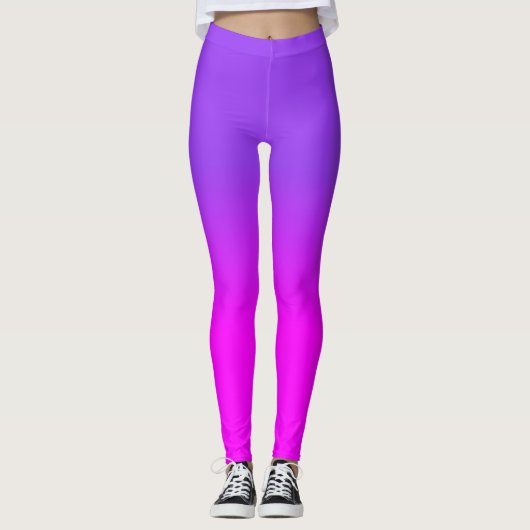 Neon Paars en Hot Pink Ombre Shade Kleur Vervagen Leggings (Voorkant)