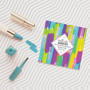 Neon Paars Geel Aqua Glitter Paint Makeup Vierkante Visitekaartje