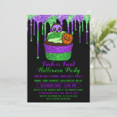 Neon Paars Green Glitter Cupcake Halloween Kaart (Staand voorkant)