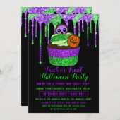 Neon Paars Green Glitter Cupcake Halloween Kaart (Voorkant / Achterkant)