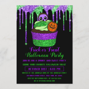Neon Paars Green Glitter Cupcake Halloween Kaart