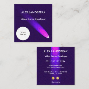 Neon Paars & Logo Cyber Leer Gaming Vierkante Visitekaartje