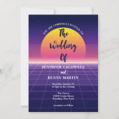 Neon Paars Retro 80s Synthwave Sunset Wedding Kaart (Voorkant)