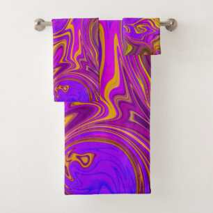 Neon Paars Roze Geel Abstract Ontwerp Bad Handdoek