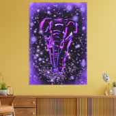Neon Paars roze olifant loopt op Sterrennacht Canvas Afdruk (Insitu (Woonkamer))