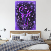 Neon Paars roze olifant loopt op Sterrennacht Canvas Afdruk (Insitu (Slaapkamer))