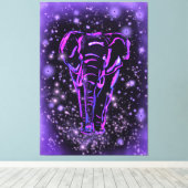 Neon Paars roze olifant loopt op Sterrennacht Canvas Afdruk (Insitu (Houten vloer))
