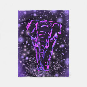 Neon Paars roze olifant loopt op Sterrennacht  Fleece Deken