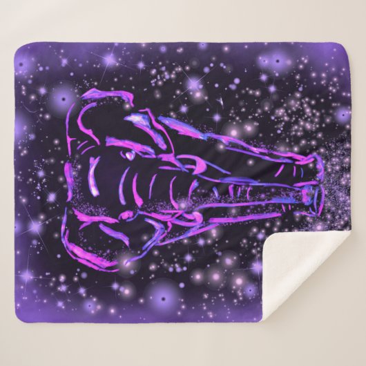 Neon Paars roze olifant loopt op Sterrennacht Sherpa Deken (Voorkant (horizontaal))