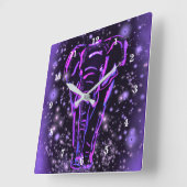 Neon Paars roze olifant loopt op Sterrennacht  Vierkante Klok (Hoek)