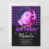 Neon Paars Sweet Sixteen Fotoraster Kaart (Voorkant)