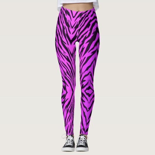 Neon Paars Tiger Stripes — Dierafdrukken Leggings (Voorkant)