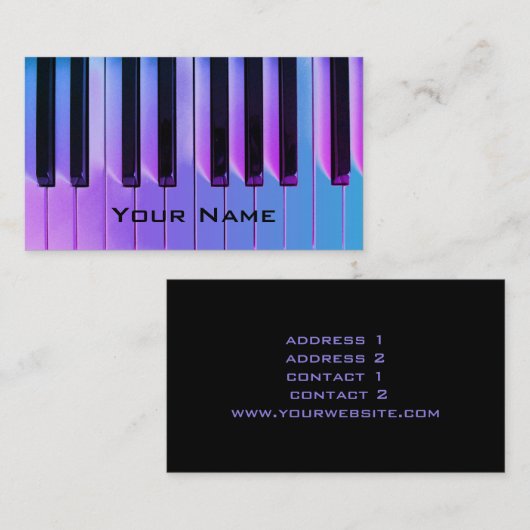 Neon paarse Blue Piano Music visitekaartje (Voorkant / Achterkant)