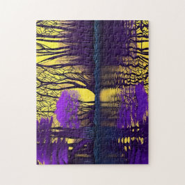 Neon Paarse Bomen Gouden Reflectie Op Water Legpuzzel