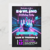 Neon Paarse Cosmic Bowling spel op de verjaardag Kaart (Voorkant)