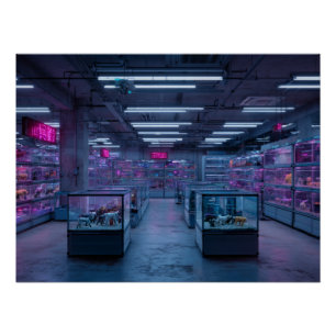 Neon Paarse Cyber Arcade Interieur Perfect Poster