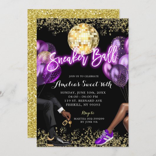 Neon Paarse Disco Sneaker Ball Girl's Verjaardag Kaart (Voorkant / Achterkant)