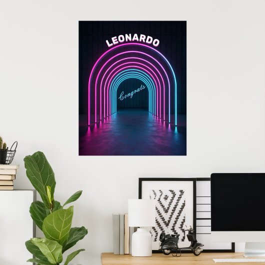 Neon Paarse En Blauwe Boogconstructie Poster (Thuiskantoor)