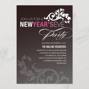 NEON PAARSE FLOURISH   NIEUW JAAR VAN DE EVE INVIT KAART