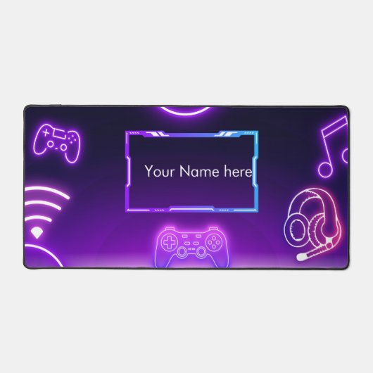 Neon Paarse Gaming Bureaumat met Aangepaste Naam G (Voorkant)