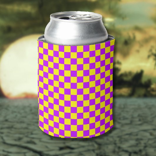 Neon Paarse Geel Geruite Checkerboard  Blikjeskoeler