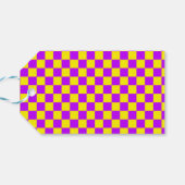Neon Paarse Geel Geruite Checkerboard  Cadeaulabel (Achterkant Horizontaal)