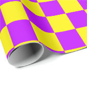 Neon Paarse Geel Geruite Checkerboard  Cadeaupapier (Rol Hoek)