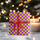 Neon Paarse Geel Geruite Checkerboard  Cadeaupapier