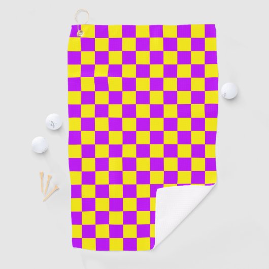 Neon Paarse Geel Geruite Checkerboard Golfhanddoek (Insitu)