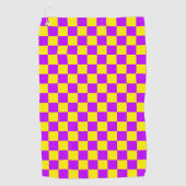 Neon Paarse Geel Geruite Checkerboard Golfhanddoek (Voorkant)