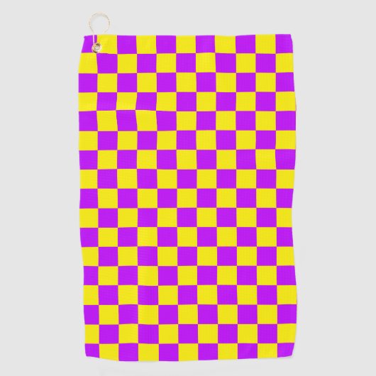 Neon Paarse Geel Geruite Checkerboard  Golfhanddoek (Voorkant)