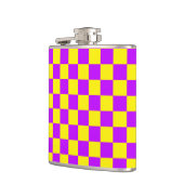 Neon Paarse Geel Geruite Checkerboard  Heupfles (Links)