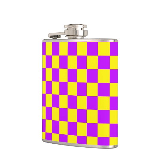 Neon Paarse Geel Geruite Checkerboard  Heupfles (Links)