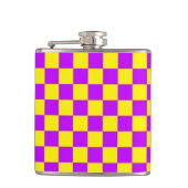 Neon Paarse Geel Geruite Checkerboard  Heupfles (Voorkant)