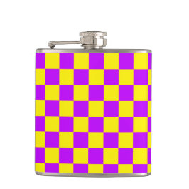 Neon Paarse Geel Geruite Checkerboard Heupfles