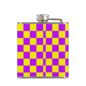 Neon Paarse Geel Geruite Checkerboard  Heupfles (Achterkant)