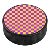Neon Paarse Geel Geruite Checkerboard  Hockey Puck (3/4)