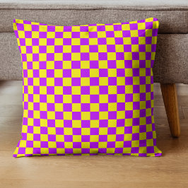 Neon Paarse Geel Geruite Checkerboard Kussen