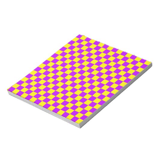 Neon Paarse Geel Geruite Checkerboard Notitieblok (Linkerzijde)