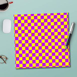 Neon Paarse Geel Geruite Checkerboard Notitieblok