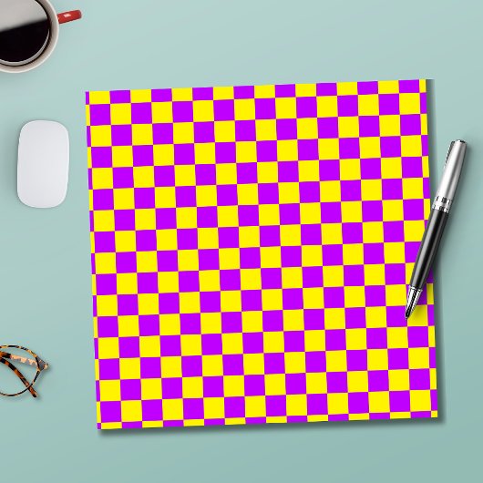 Neon Paarse Geel Geruite Checkerboard  Notitieblok