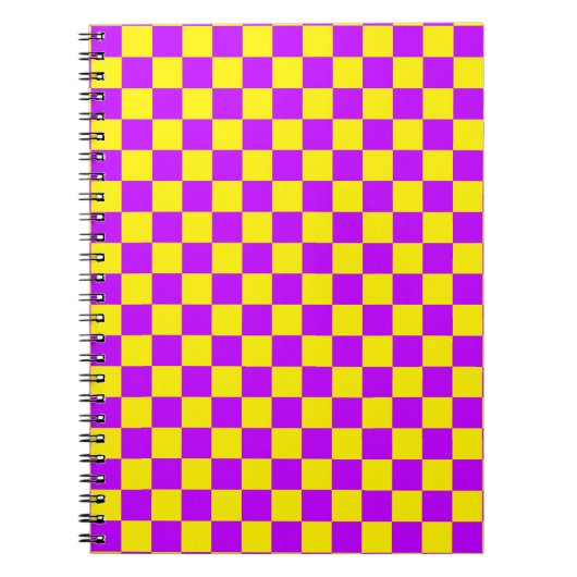 Neon Paarse Geel Geruite Checkerboard  Notitieboek (Voorkant)