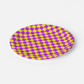 Neon Paarse Geel Geruite Checkerboard Papieren Bordje (Gekanteld)