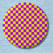Neon Paarse Geel Geruite Checkerboard  Ronde Button 5,7 Cm