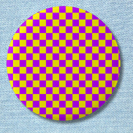 Neon Paarse Geel Geruite Checkerboard Ronde Button 5,7 Cm
