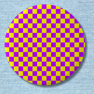 Neon Paarse Geel Geruite Checkerboard  Ronde Button 5,7 Cm