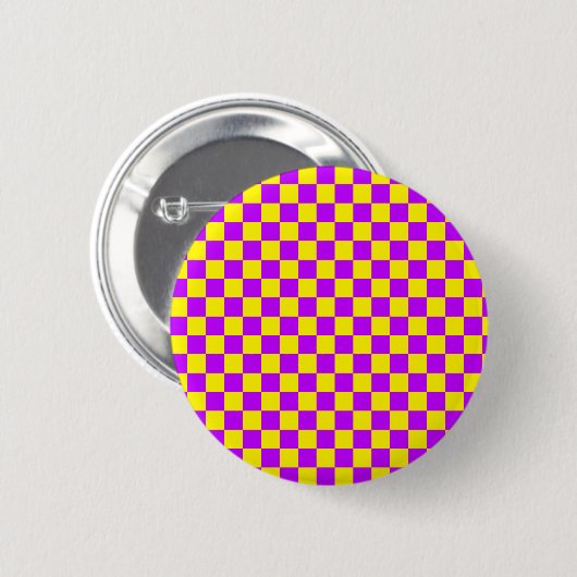 Neon Paarse Geel Geruite Checkerboard  Ronde Button 5,7 Cm (Voorkant /achterkant)