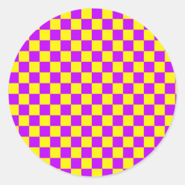 Neon Paarse Geel Geruite Checkerboard Ronde Sticker